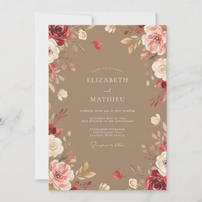 Convites Casamento Pétala Pintada de Taupe (Frente)