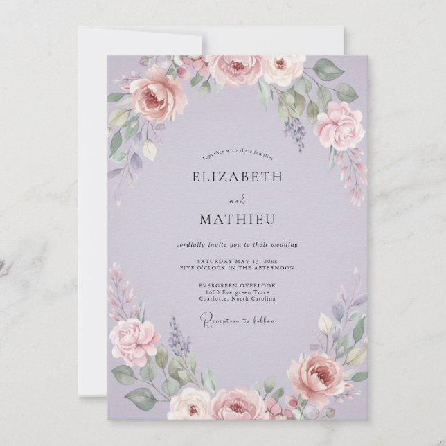 Convites Casamento Pétala Pintada Lilás (Frente)