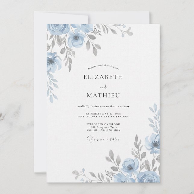 Convites Casamento Pétala Prata Aço (Frente)