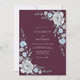 Convites Casamento Pétala Prata Ameixa