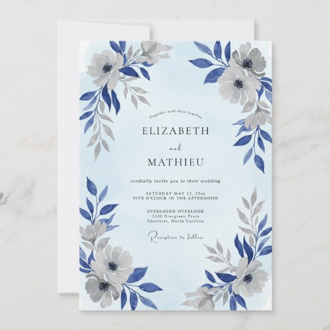 Convites Casamento Pétala Prata Centáurea (Frente)