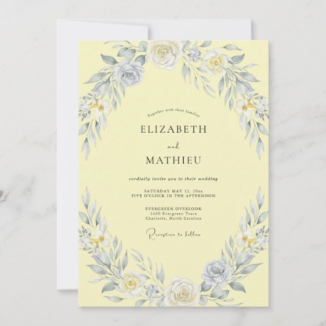 Convites Casamento Pétala Prata Creme de Manteiga (Frente)