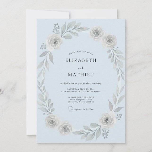 Convites Casamento Pétala Prata Gelo (Frente)