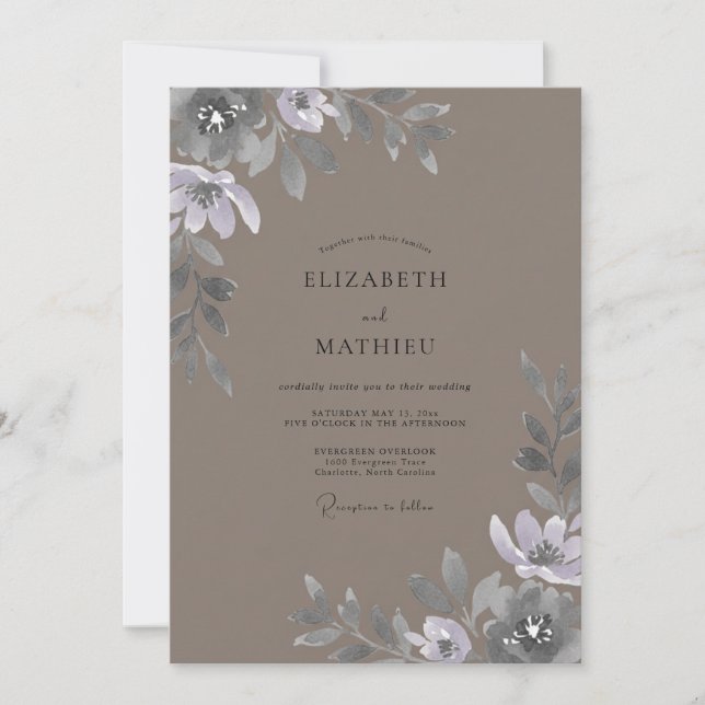 Convites Casamento Pétala Prateada Taupe Suave (Frente)