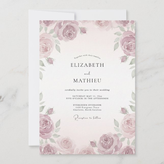 Convites Casamento Pétala Rosa Antiga (Frente)