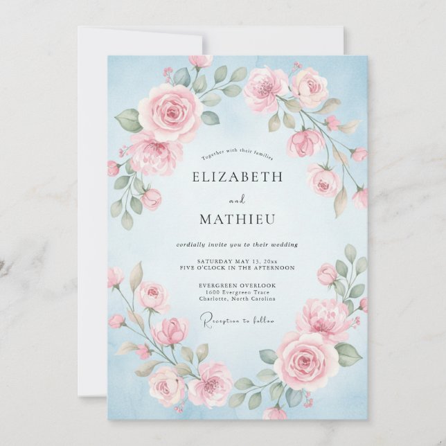 Convites Casamento Pétala Rosa Azure (Frente)