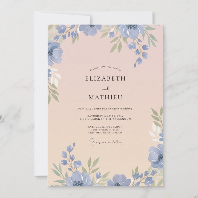 Convites Casamento Pétala Rosa Bege Violeta (Frente)