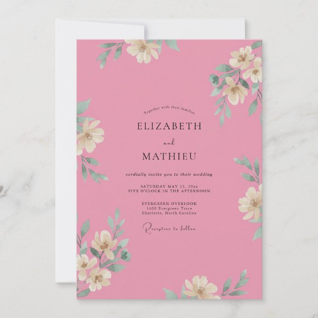Convites Casamento Pétala Rosa Brilhante (Frente)