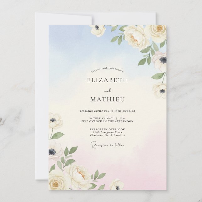 Convites Casamento Pétala Rosa Céu (Frente)