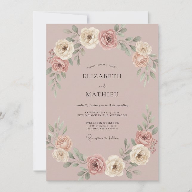 Convites Casamento Pétala Rosa Champanhe (Frente)