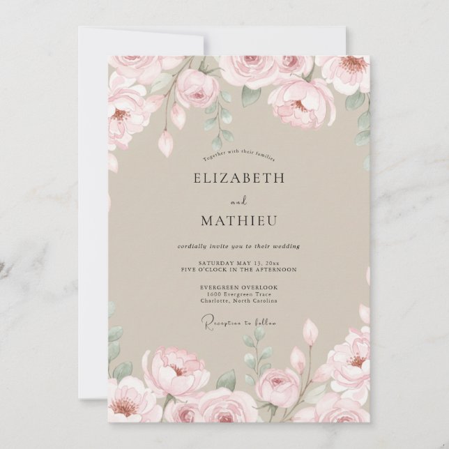 Convites Casamento Pétala Rosa Champanhe (Frente)