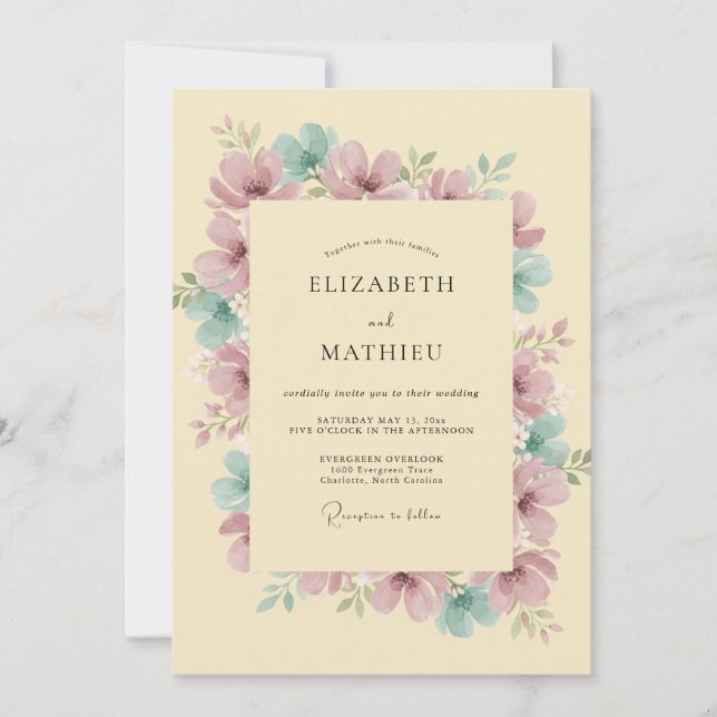 Convites Casamento Pétala Rosa Champanhe (Frente)