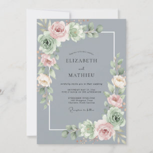 Convites Casamento Pétala Rosa Chumbo