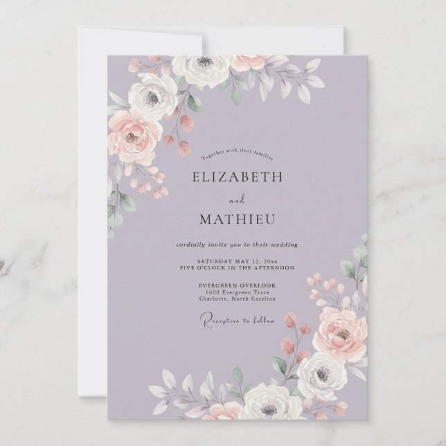 Convites Casamento Pétala Rosa de Vinca menor (Frente)
