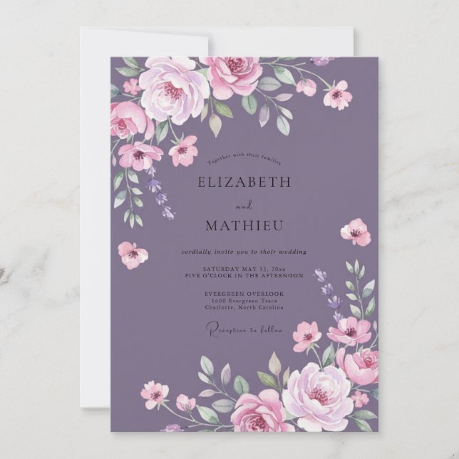 Convites Casamento Pétala Rosa Malva (Frente)