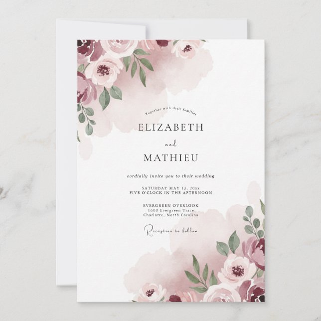 Convites Casamento Pétala Rosa Malva (Frente)