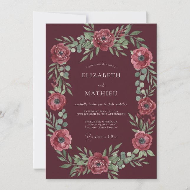 Convites Casamento Pétala Rosa Marsala (Frente)