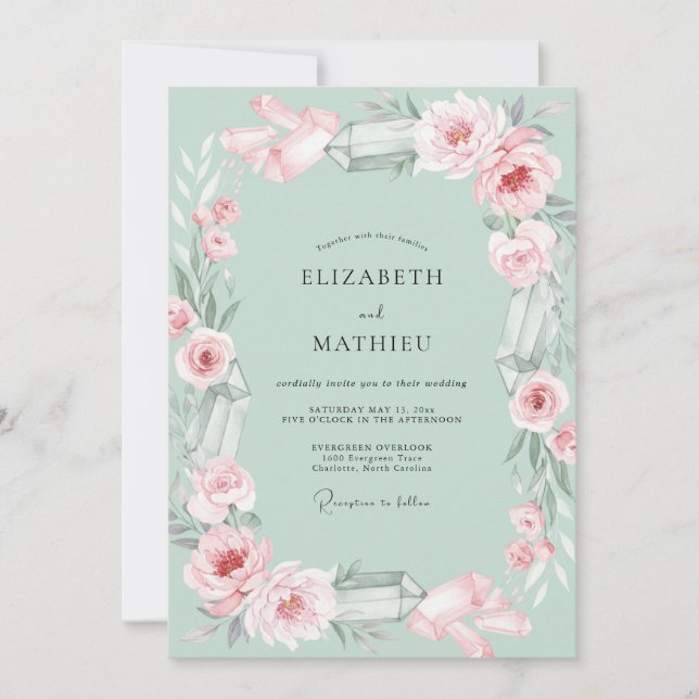 Convites Casamento Pétala Rosa Menta (Frente)