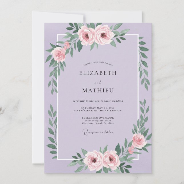 Convites Casamento Pétala Rosa Orquídea (Frente)
