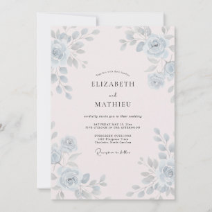 Convites Casamento Pétala Rosa Pálido Aço