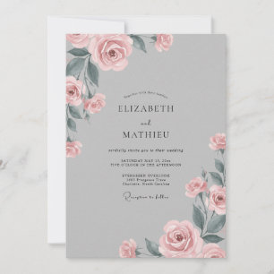 Convites Casamento Pétala Rosa Pálido Cinza
