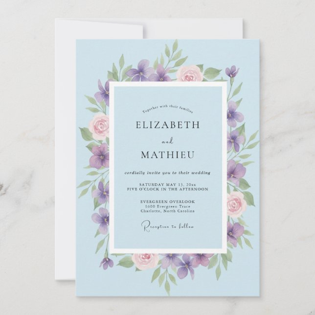 Convites Casamento Pétala Rosa Pálido Lilás (Frente)