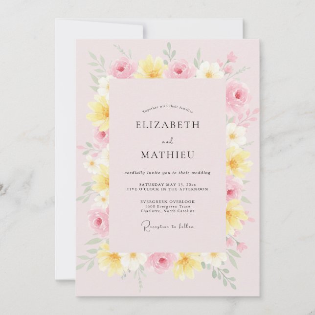 Convites Casamento Pétala Rosa Pastel (Frente)