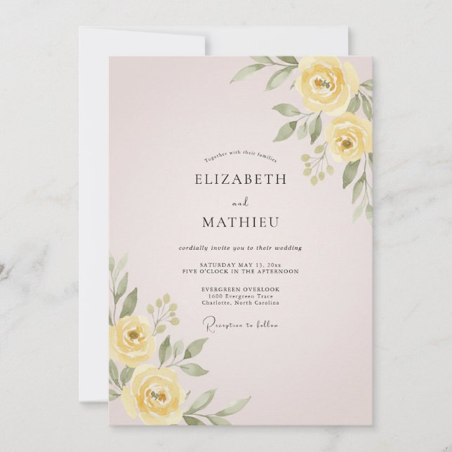Convites Casamento Pétala Rosa Pastel Manteiga (Frente)