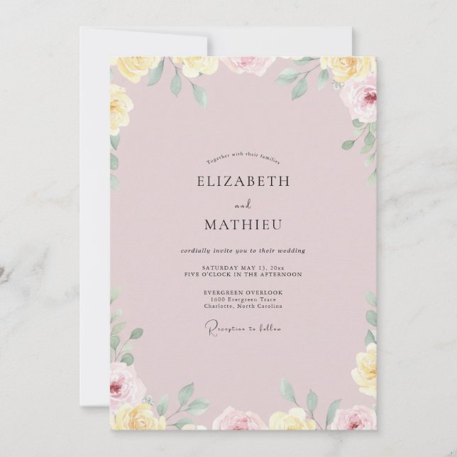 Convites Casamento Pétala Rosa Poeira (Frente)