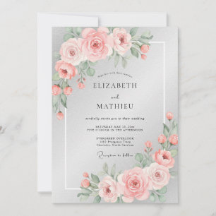Convites Casamento Pétala Rosa Prateado