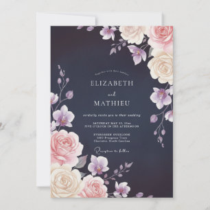 Convites Casamento Pétala Rosa Rubor de Meia-Noite