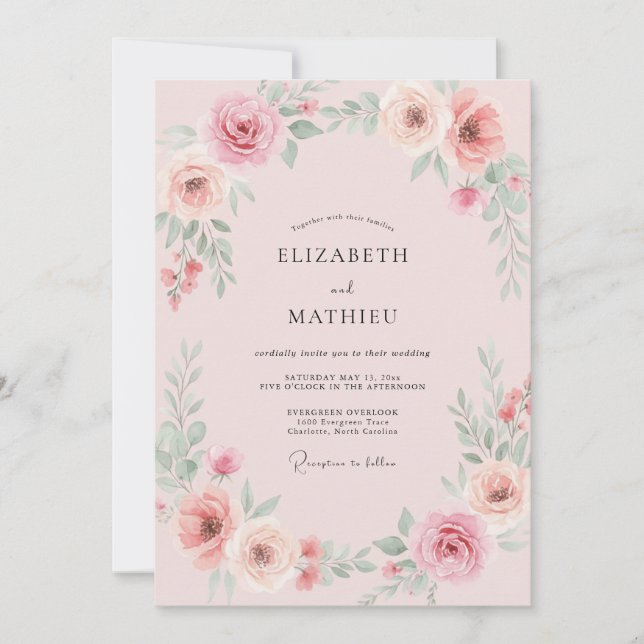 Convites Casamento Pétala Rosa Suave (Frente)