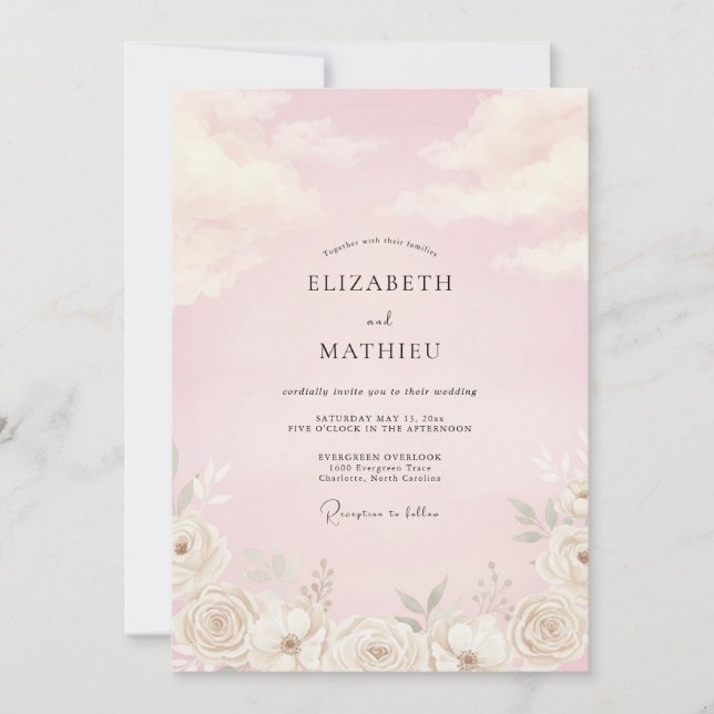 Convites Casamento Pétala Rosa Suave Champagne (Frente)