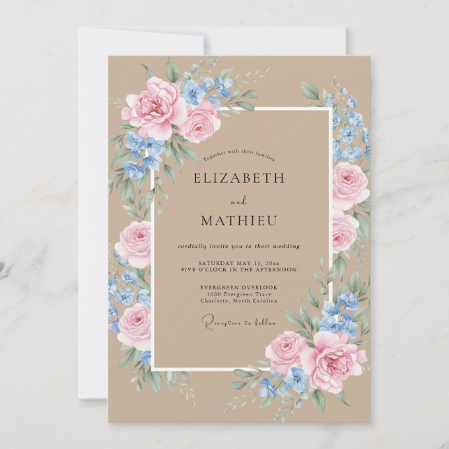 Convites Casamento Pétala Rosa Taupe (Frente)