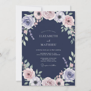 Convites Casamento Pétala Rosa Velho Marinho