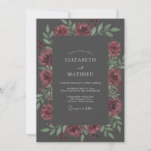 Convites Casamento Pétala Rosa-Violeta Empoeirado Carvão