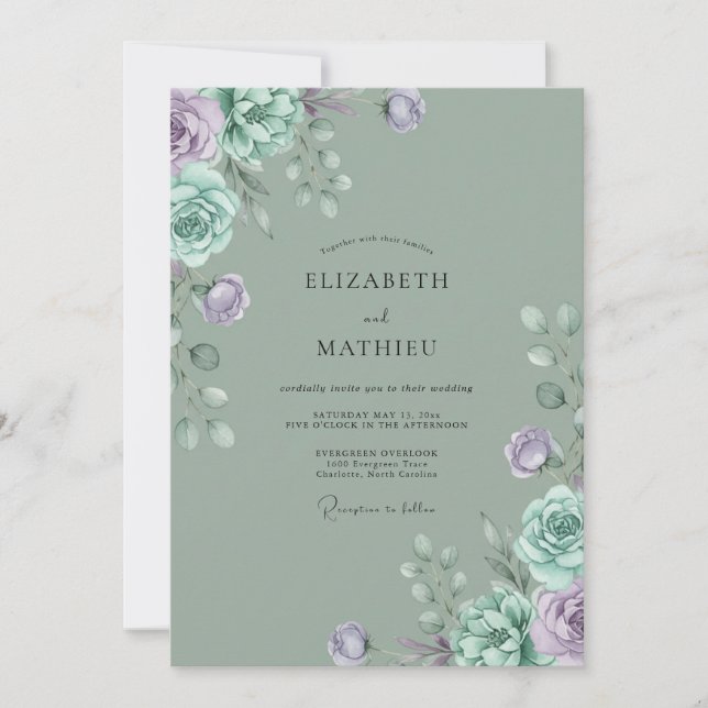 Convites Casamento Pétala Roxa Celadon (Frente)