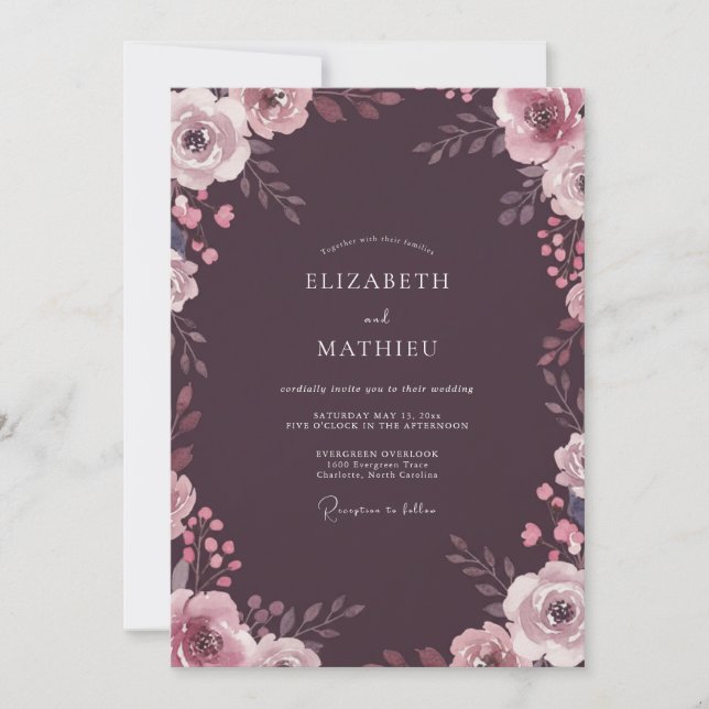 Convites Casamento Pétala Roxo Ameixa (Frente)