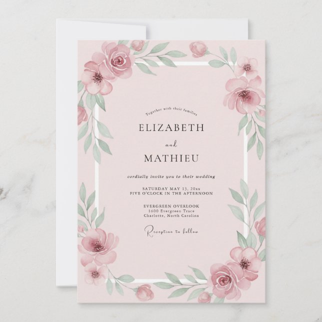 Convites Casamento Pétala Roxo Empoeirado (Frente)