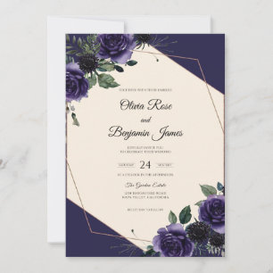 Convites Casamento Pétala Roxo Fundo Tinta