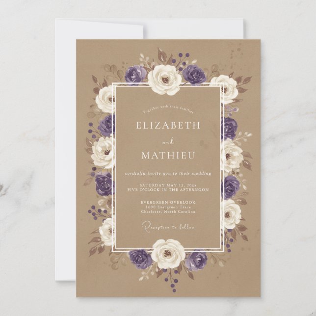 Convites Casamento Pétala Roxo Taupe (Frente)