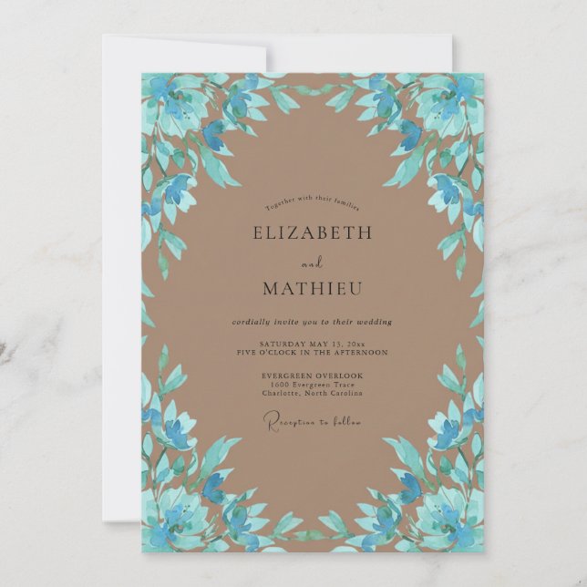 Convites Casamento Pétala Taupe Cerúleo (Frente)