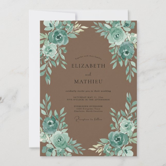 Convites Casamento Pétala Teal Taupe (Frente)