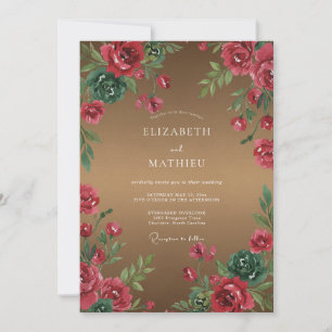 Convites Casamento Pétala Vermelha Bronze