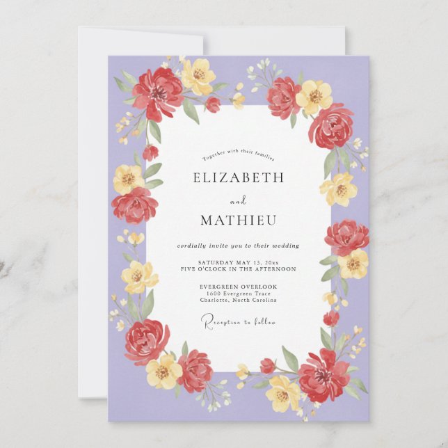 Convites Casamento Pétala Vermelho Violeta (Frente)