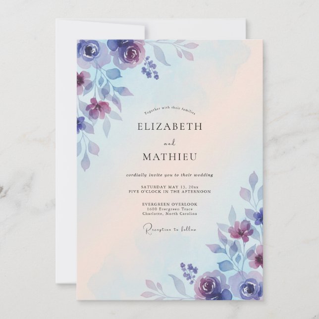Convites Casamento Pétala Violeta Azulada (Frente)