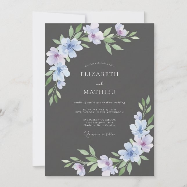 Convites Casamento Pétala Violeta Carvão (Frente)