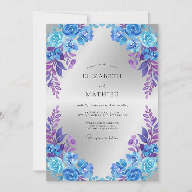 Convites Casamento Pétala Violeta Cobalto (Frente)