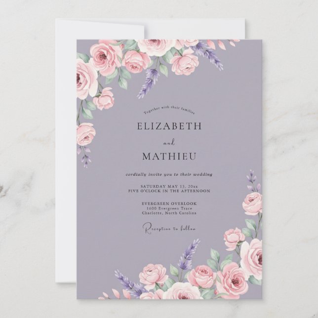 Convites Casamento Pétala Violeta Empoeirada (Frente)