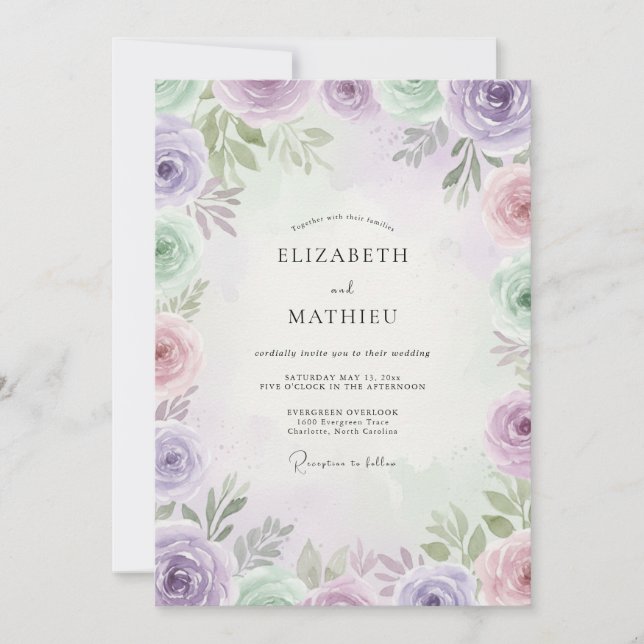 Convites Casamento Pétala Violeta Lavanda (Frente)